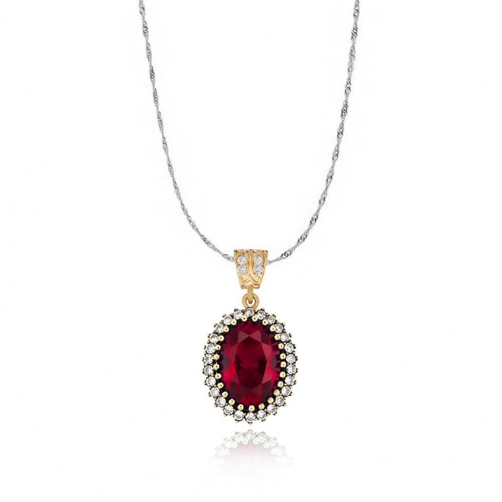 925 Ayar Gümüş Otantik Oval Taşlı Hürrem Kolye