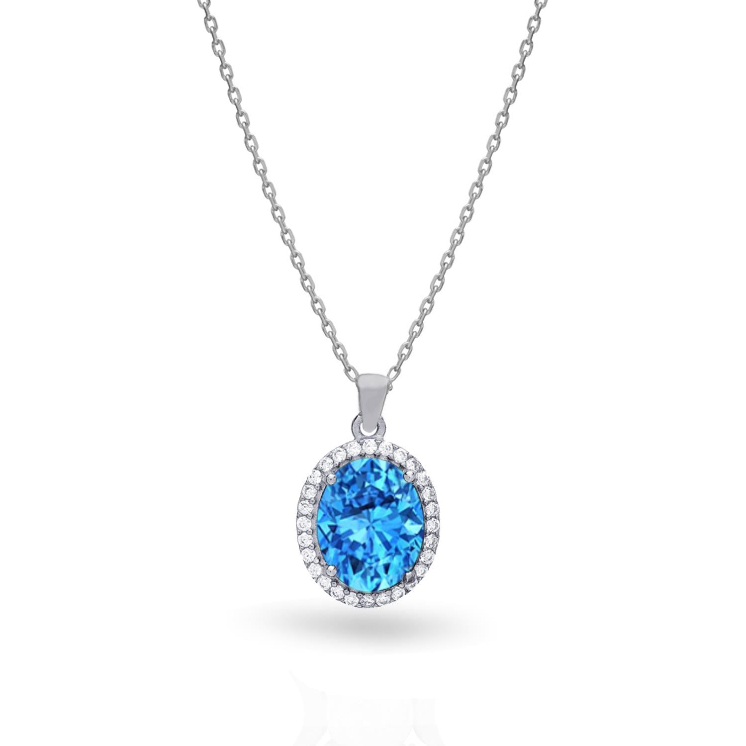 925 Ayar Gümüş Oval Aqua Taşlı Kolye