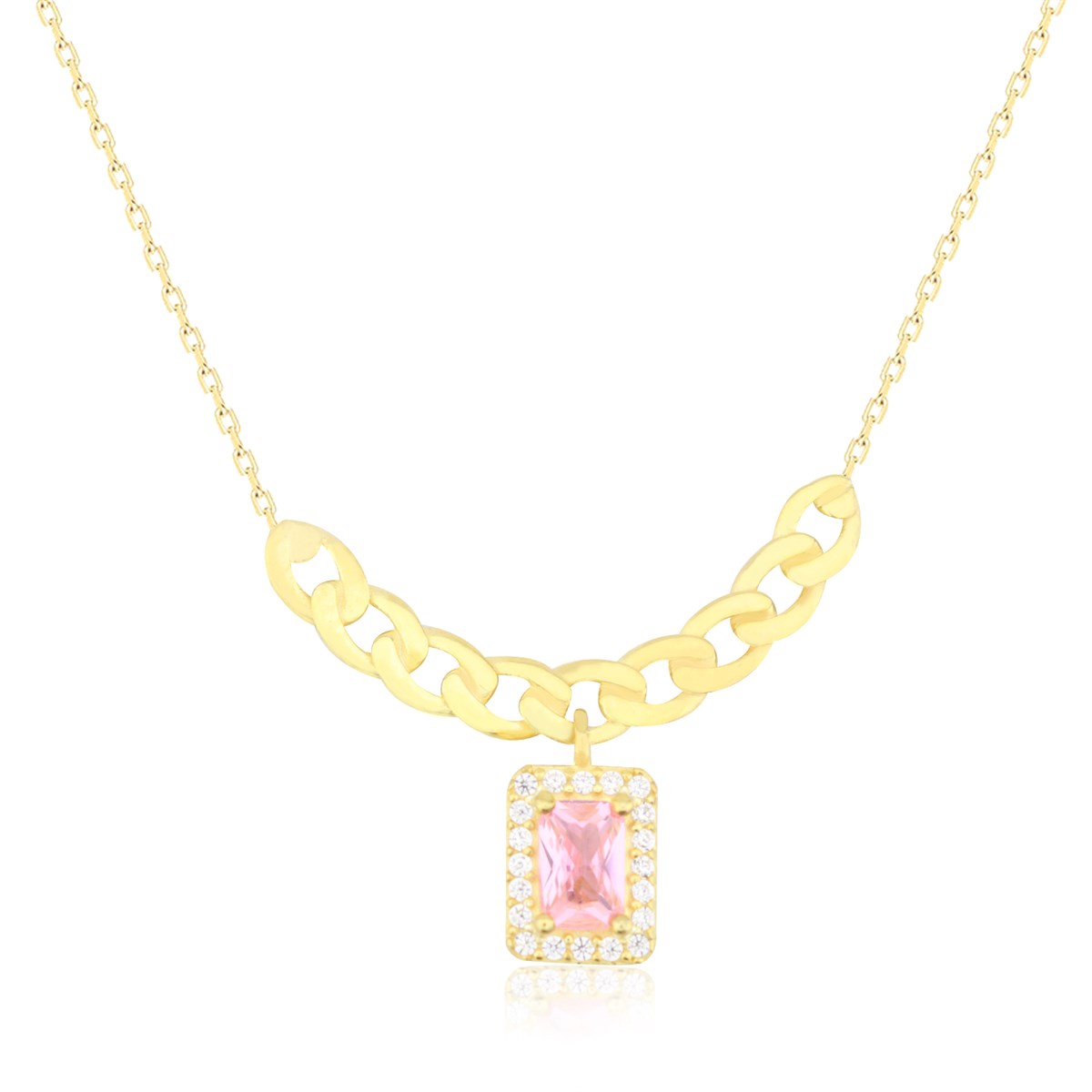 925 Ayar Gümüş Pembe Baget Kolye Zincir Detay