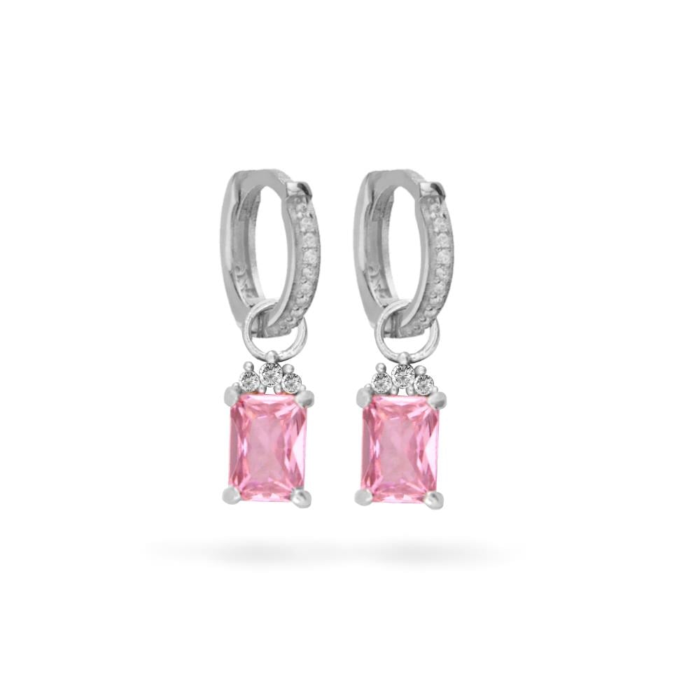 925 Ayar Gümüş Pembe Baget Taşlı Trend Küpe