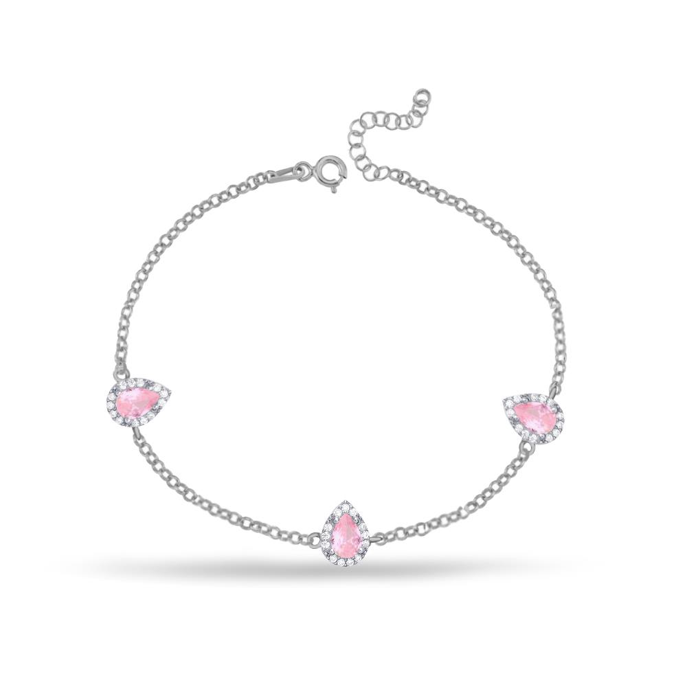 925 Ayar Gümüş Pembe Damla Taşlı Bileklik