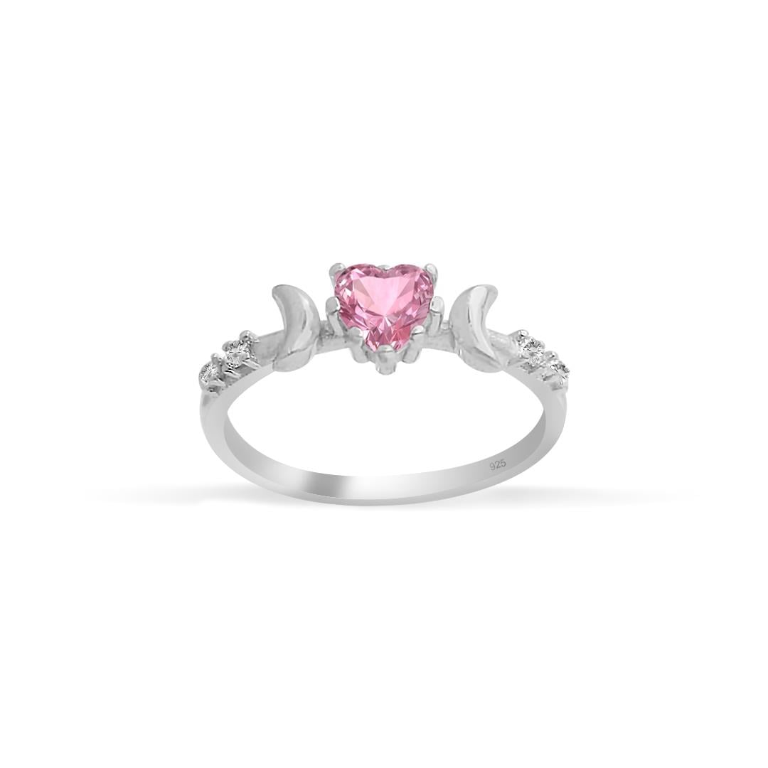 925 Ayar Gümüş Pembe Kalp Taşlı Vintage Yüzük