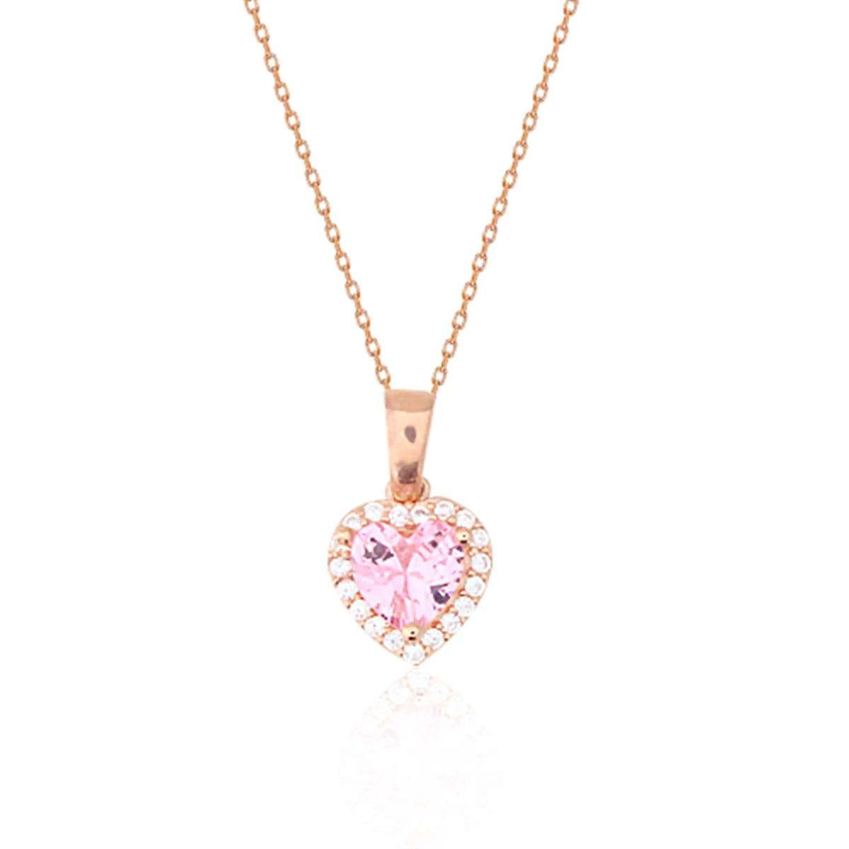 925 Ayar Gümüş Pembe Swarovski Kalp Kolye