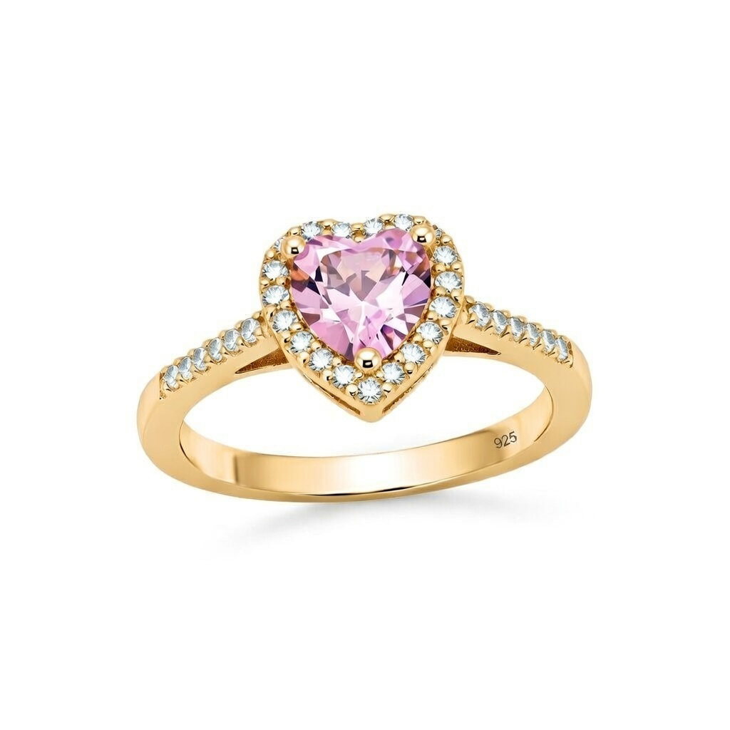 925 Ayar Gümüş Pembe Swarovski Kalp Yüzük