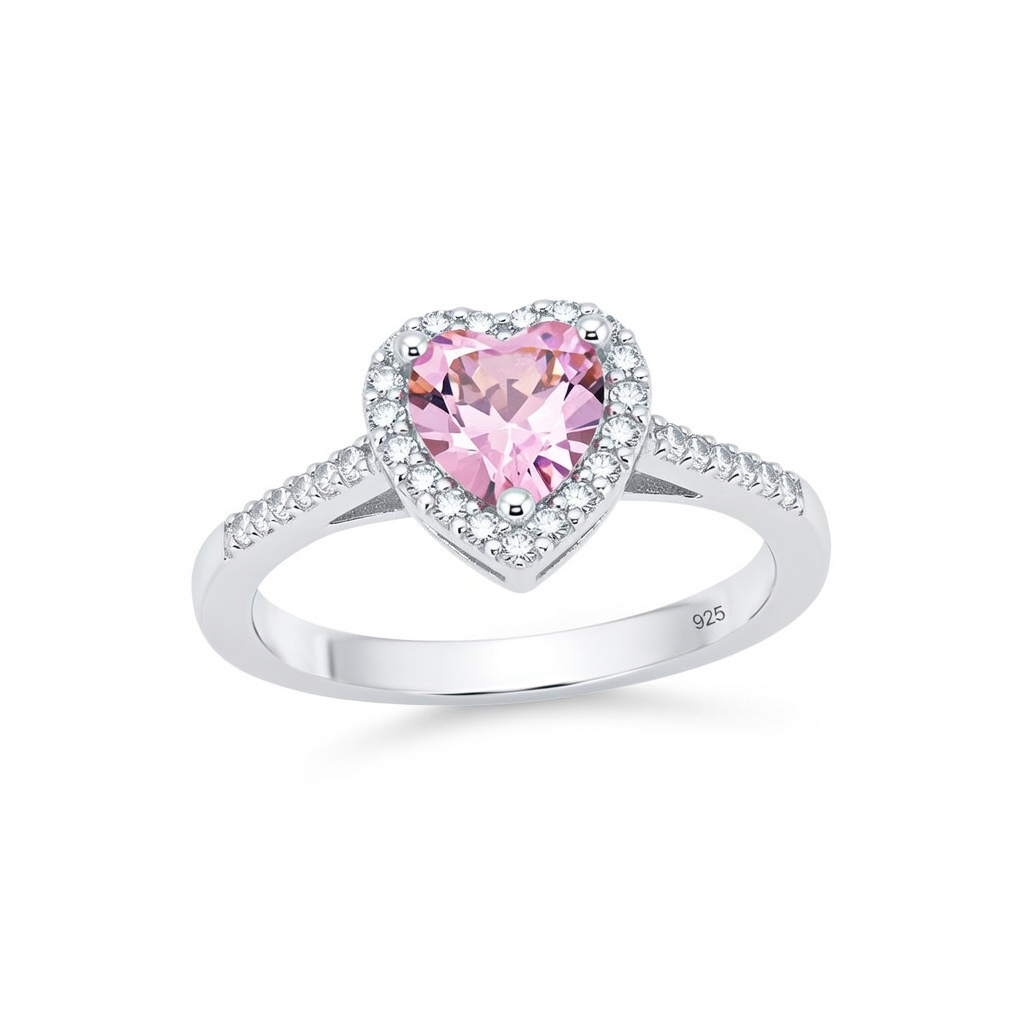 925 Ayar Gümüş Pembe Swarovski Kalp Yüzük