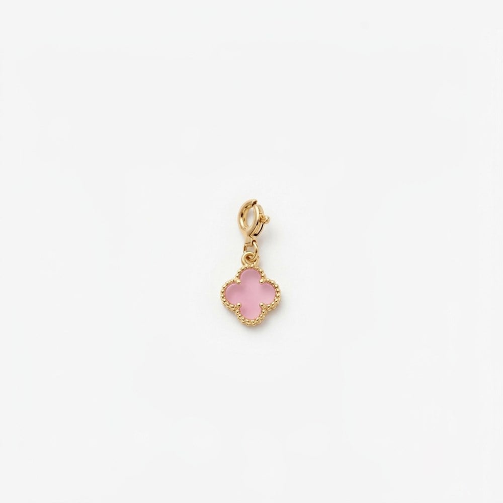 925 Ayar Gümüş Pembe Taşlı Yonca Charm - Kolye Ucu