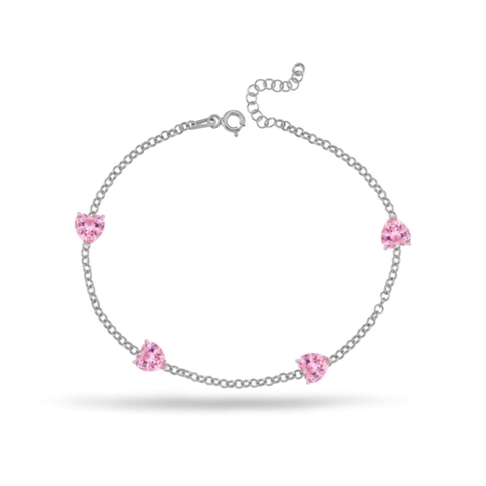 925 Ayar Gümüş Pembe Taşlı Zarif Kalp Bileklik