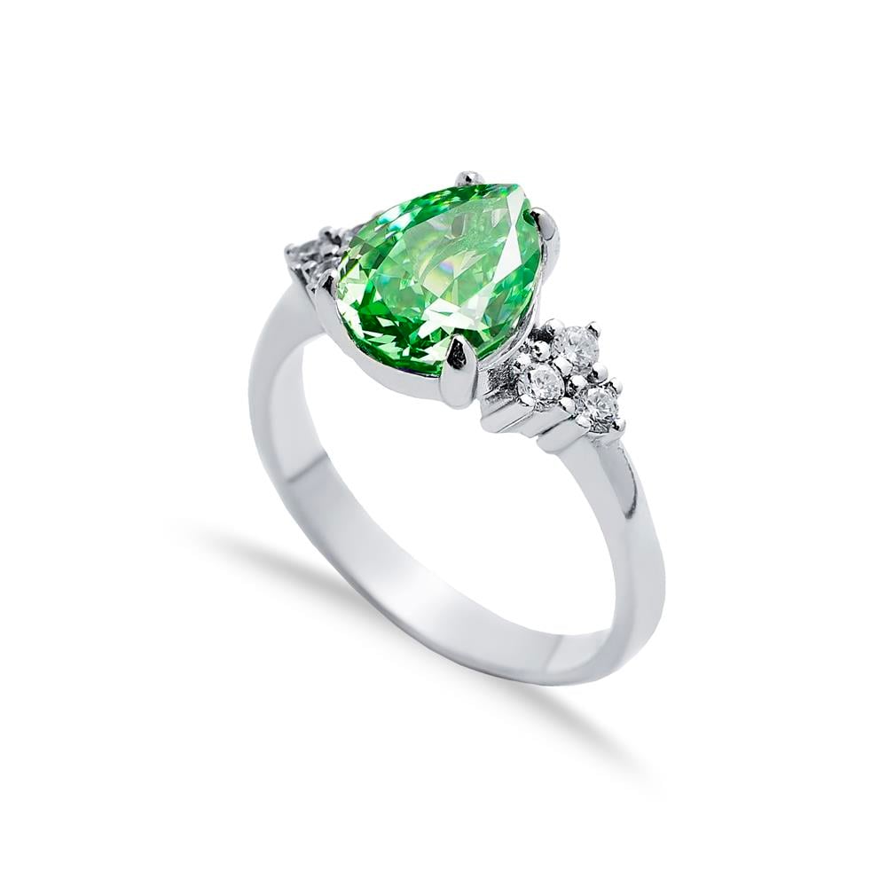 925 Ayar Gümüş Peridot Elmas Kesim Damla Taşlı Yüzük