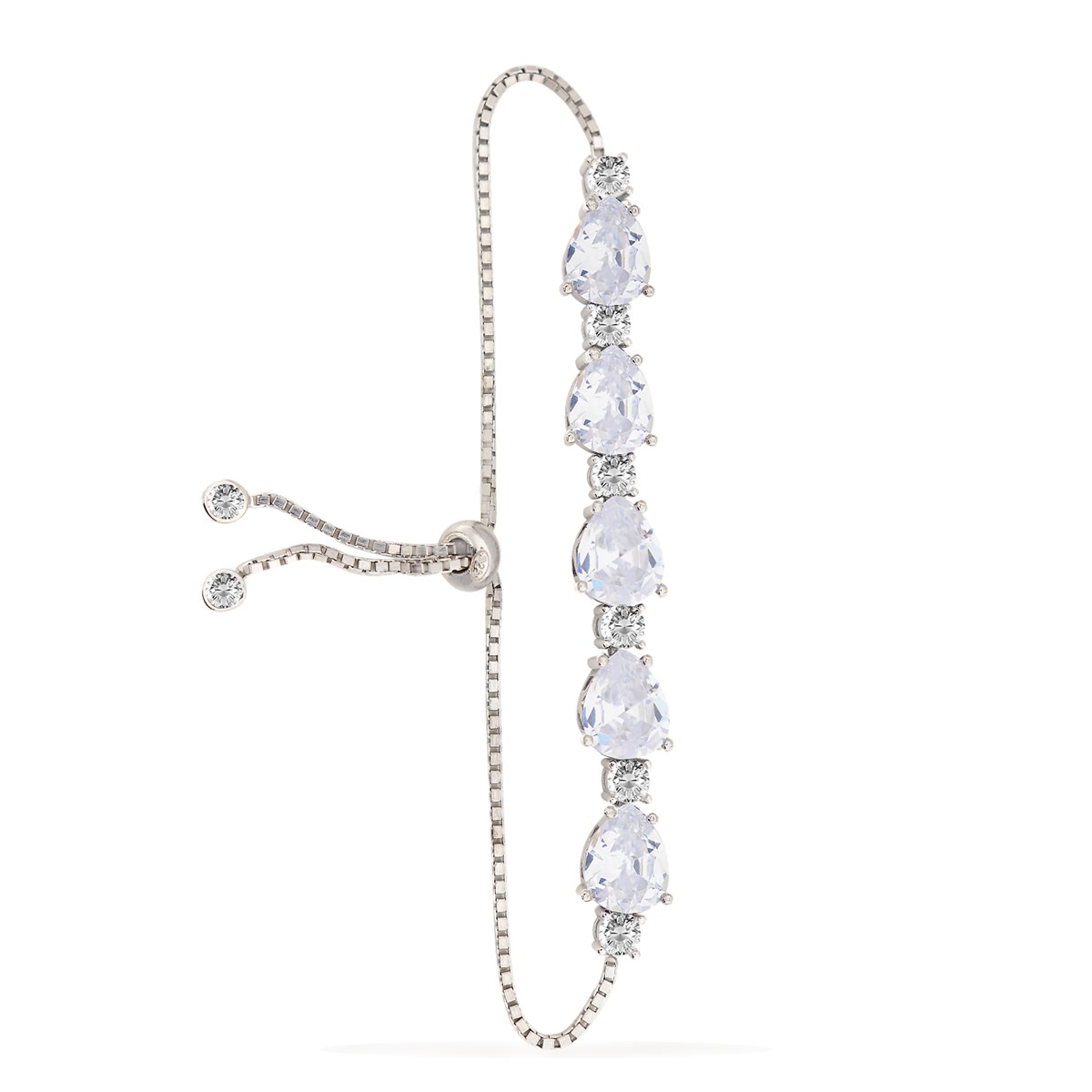 925 Ayar Gümüş Rodyum Kaplama Asansörlü Damla Taş Bileklik