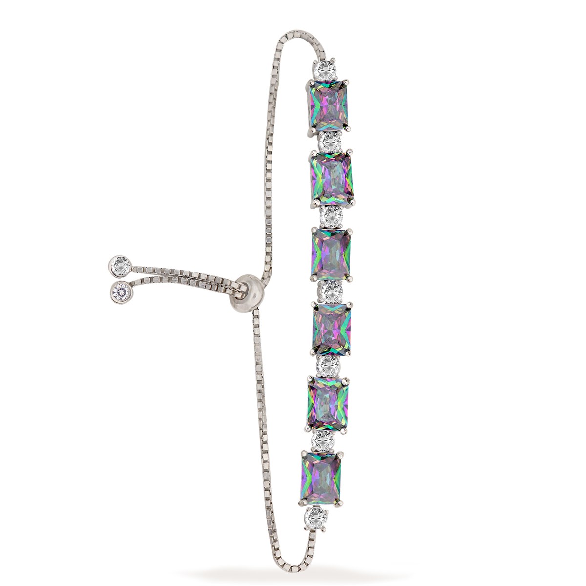 925 Ayar Gümüş Rodyum Kaplama Asansörlü Mistik Topaz Baget Bileklik