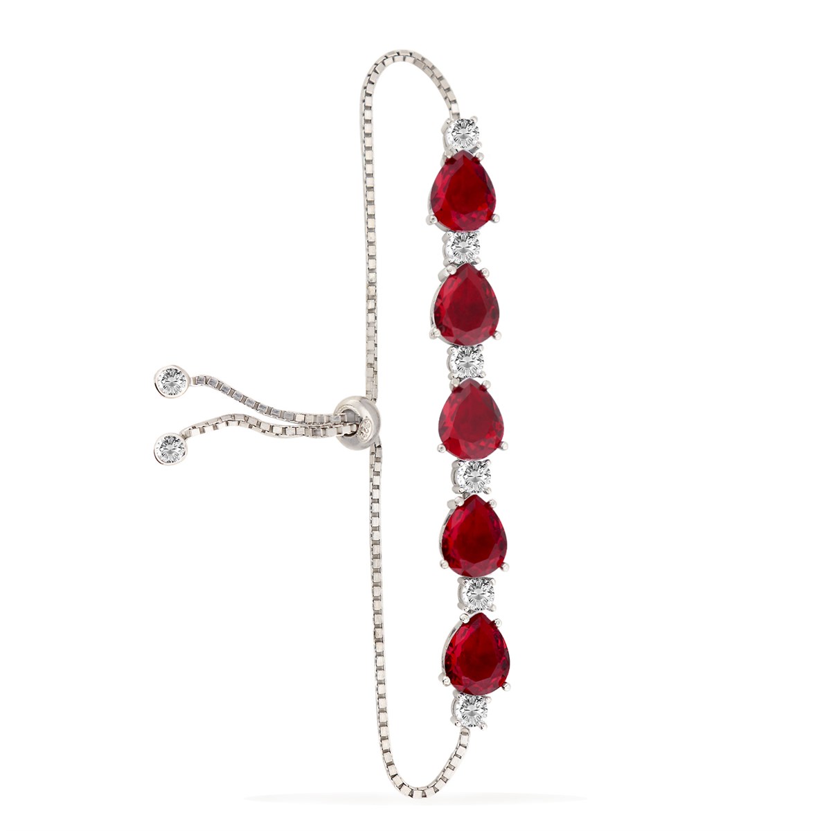 925 Ayar Gümüş Rodyum Kaplama Asansörlü Kırmızı Damla Taş Bileklik