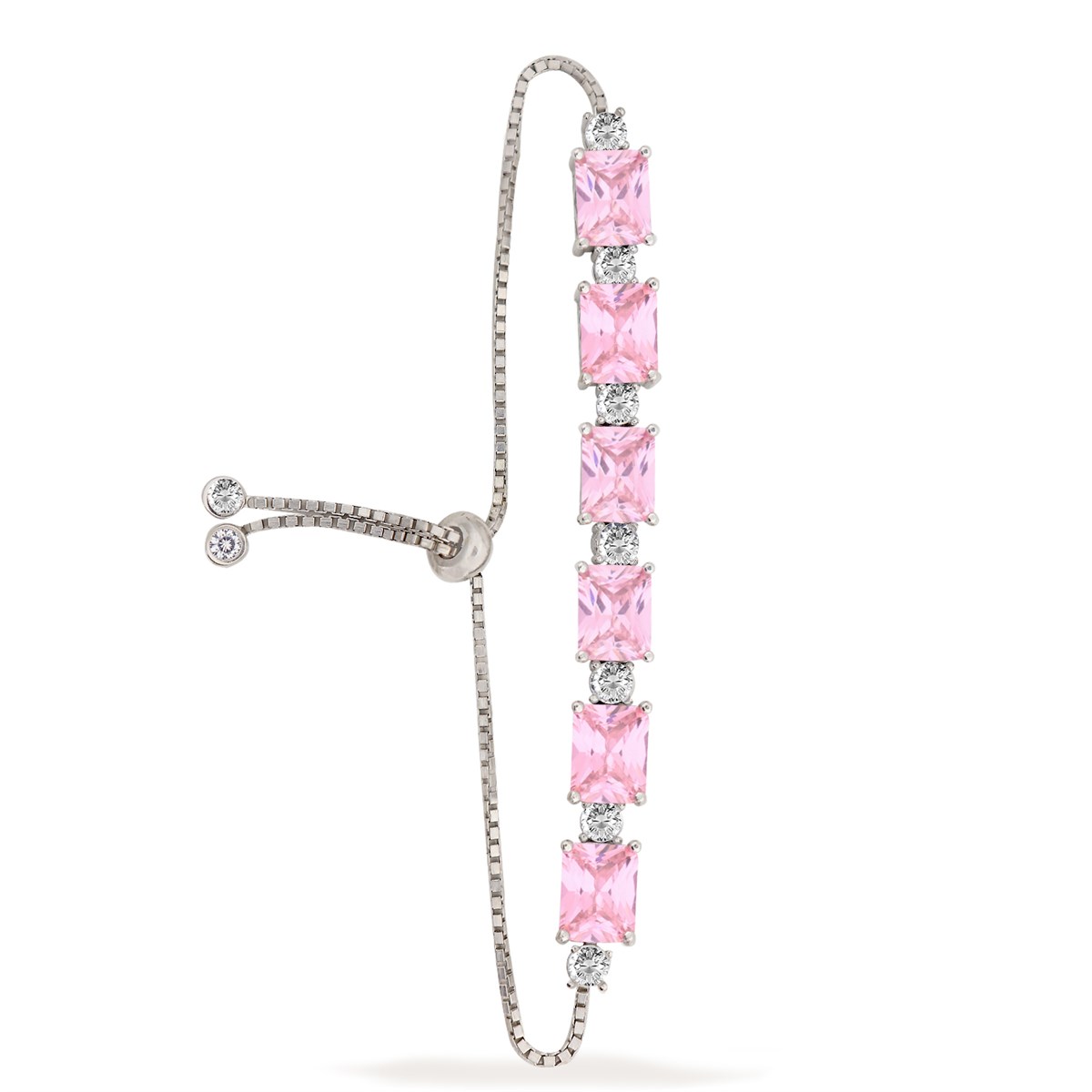 925 Ayar Gümüş Rodyum Kaplama Asansörlü Pembe Baget Bileklik