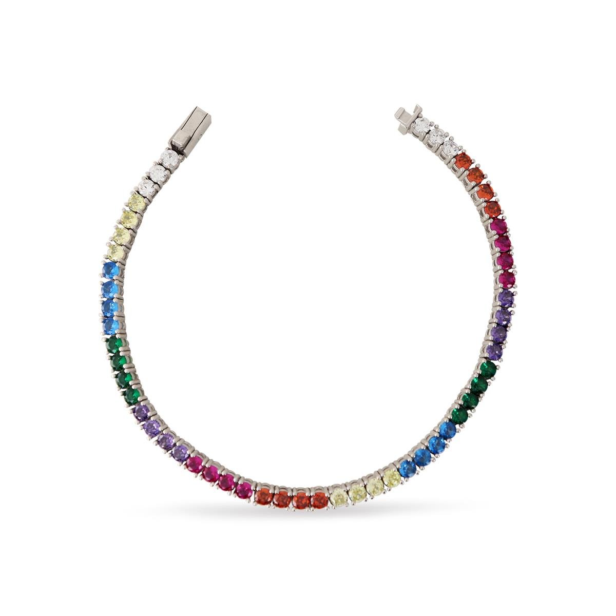 925 Ayar Gümüş Rodyumlu Rainbow Renkli Taşlı Su Yolu Bileklik