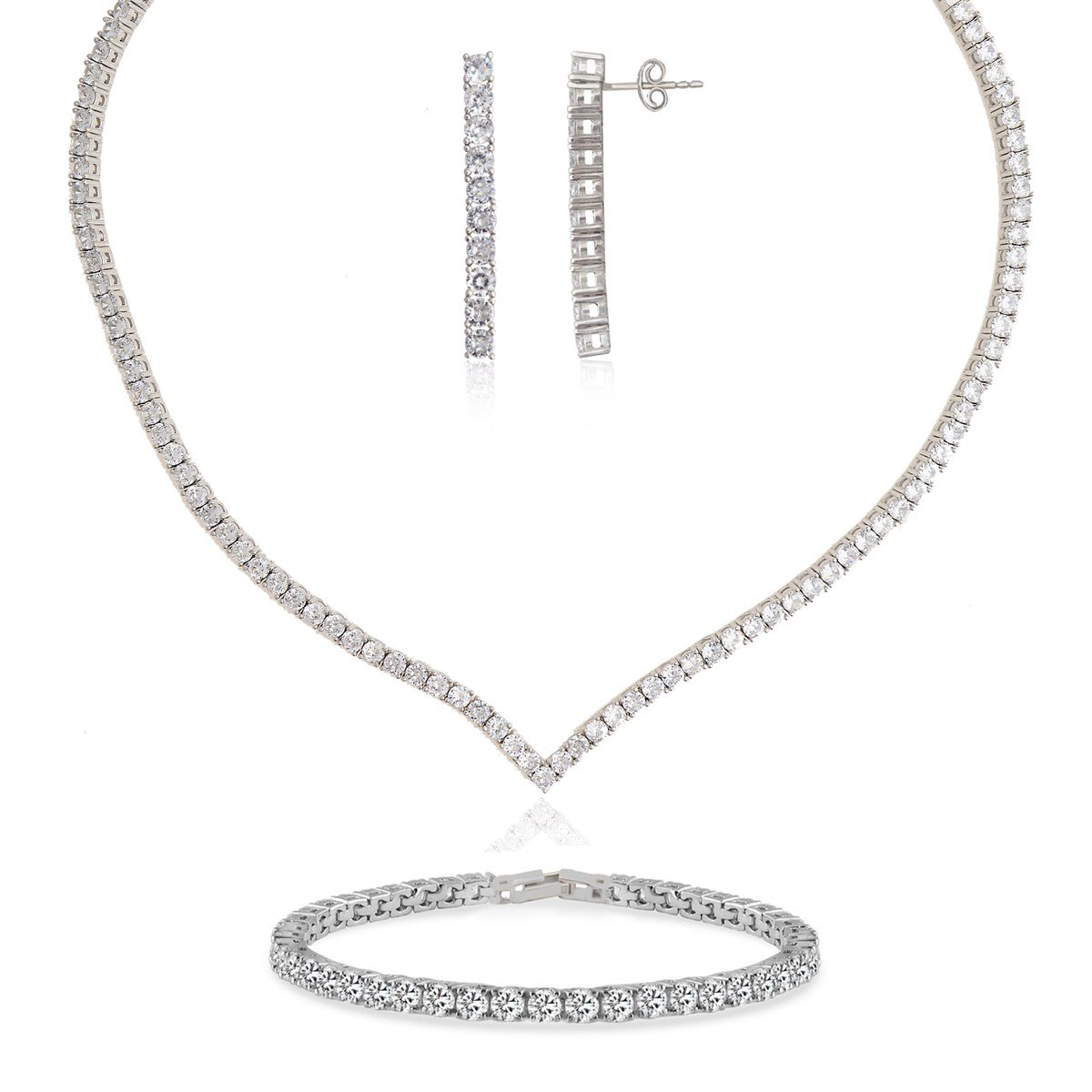 925 Ayar Gümüş Rodyumlu Su Yolu Düğün Takı Seti