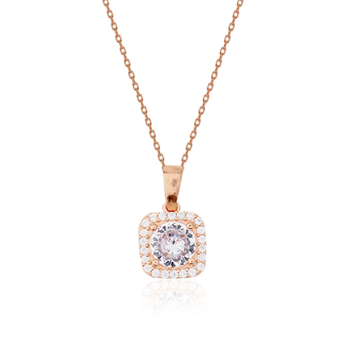 925 Ayar Gümüş Rose Gold Kare Pırlanta Modeli Kolye