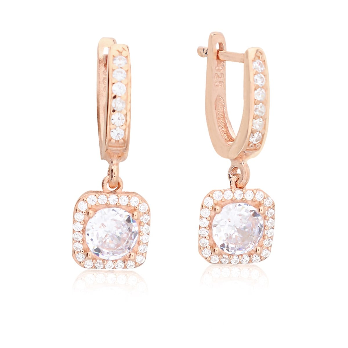 925 Ayar Gümüş Rose Gold Kare Pırlanta Modeli Küpe