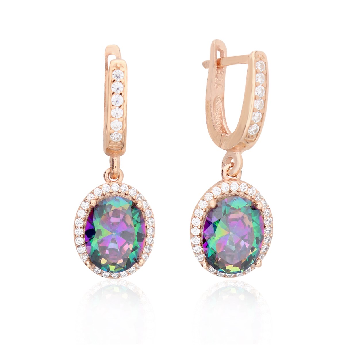 925 Ayar Gümüş Rose Gold Mistik Topaz Sallantılı Küpe
