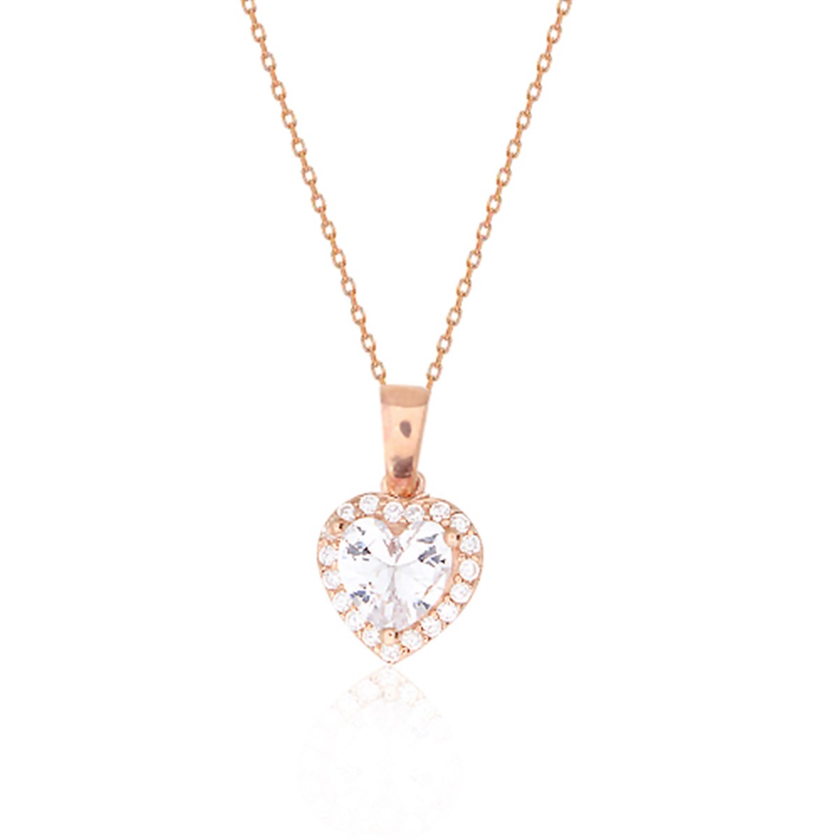 925 Ayar Gümüş Rose Gold Swarovski Kalp Kolye