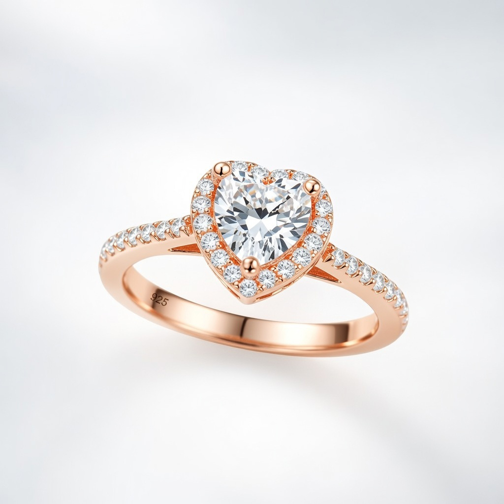 925 Ayar Gümüş Rose Gold Swarovski Kalp Yüzük