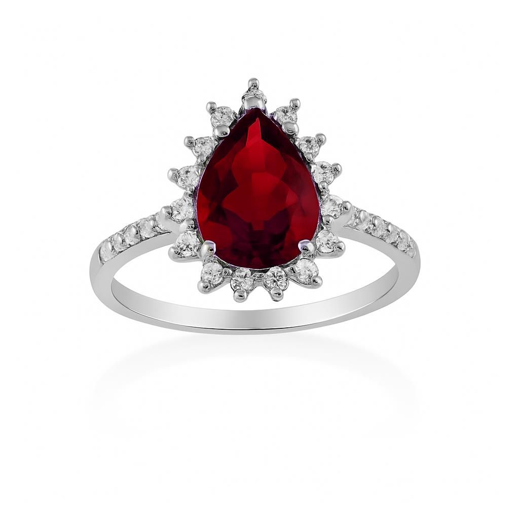 925 Ayar Gümüş Ruby Damla Taşlı Anturaj Yüzük