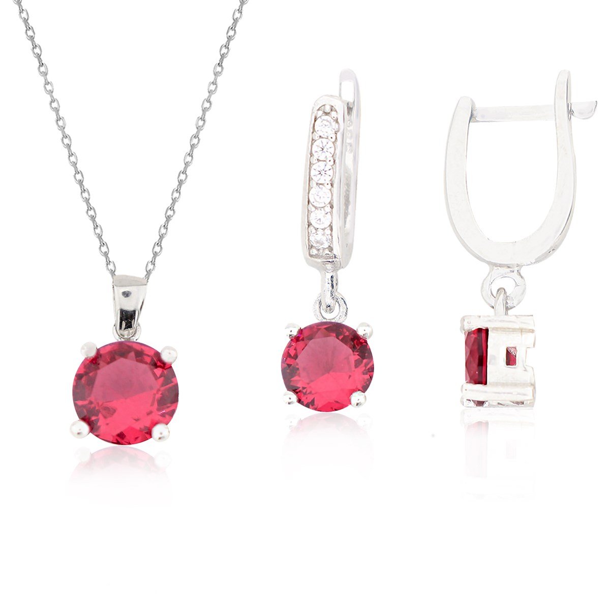 925 Ayar Gümüş Ruby Taşlı Takı Seti