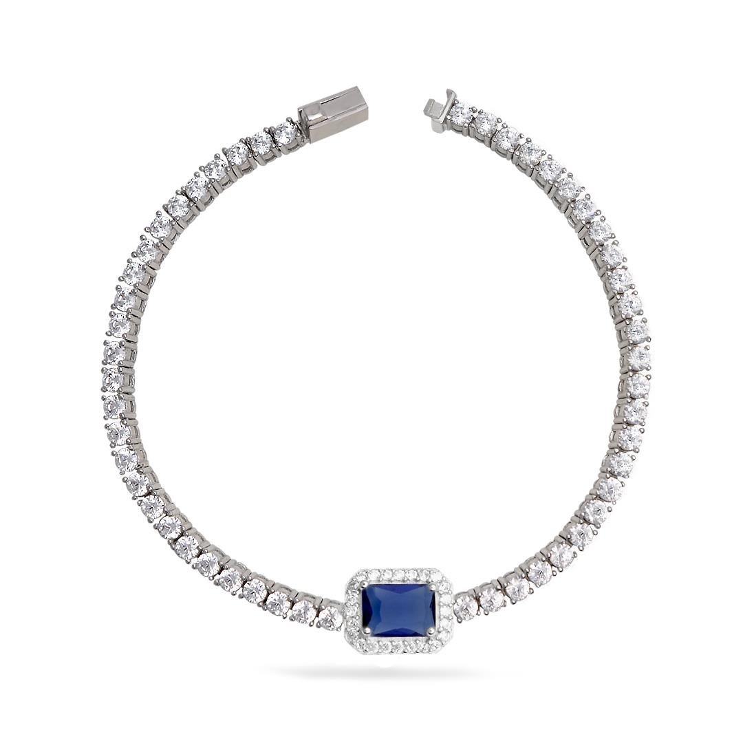 925 Ayar Gümüş Safir Baget Taşlı Su Yolu Bileklik