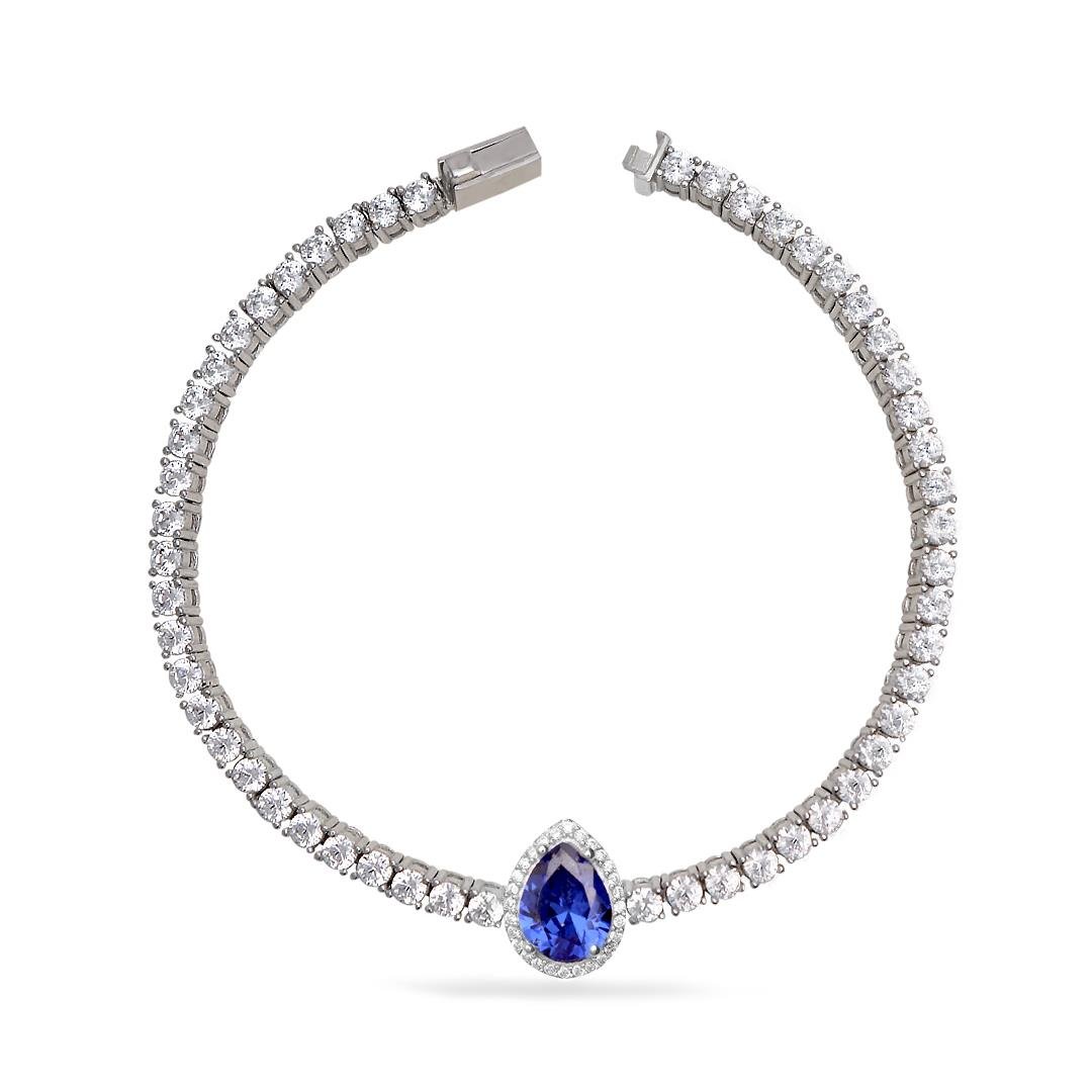 925 Ayar Gümüş Safir Damla Taşlı Su Yolu Bileklik