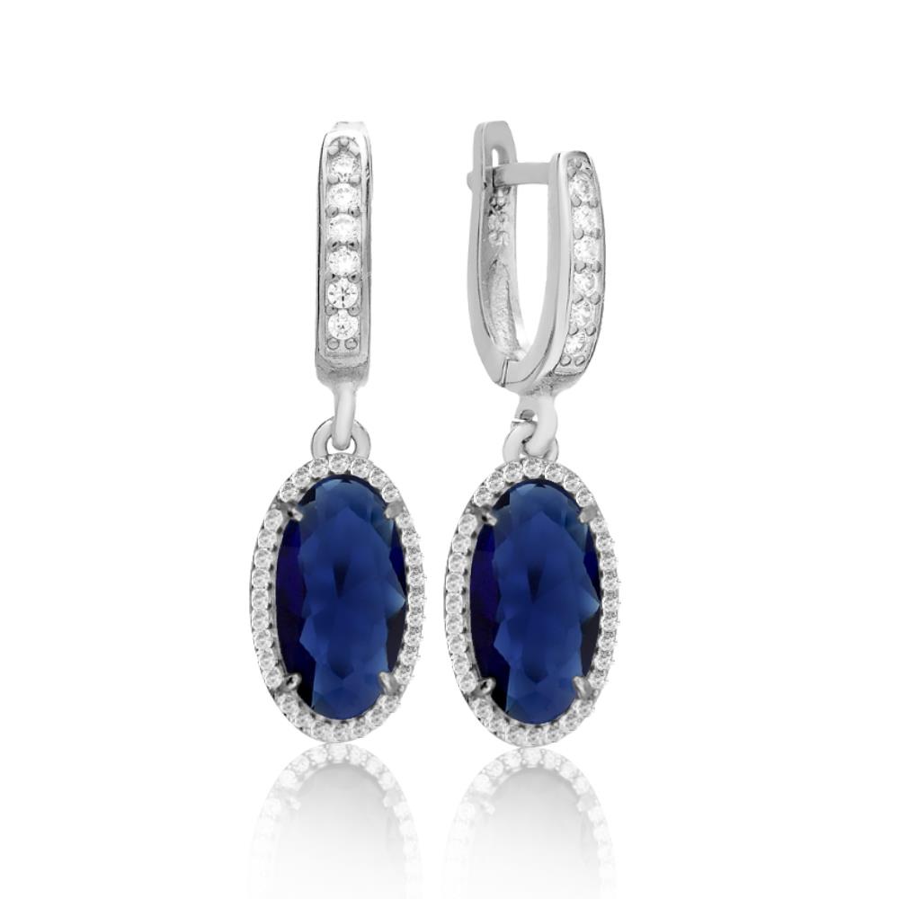 925 Ayar Gümüş Safir Oval Taşlı Küpe