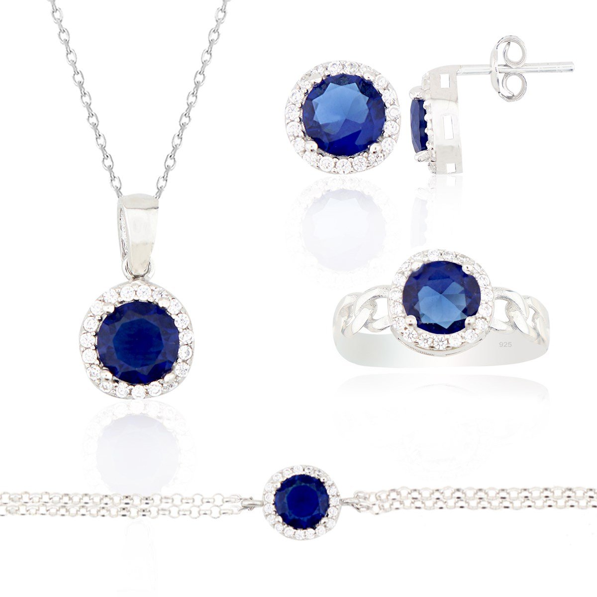 925 Ayar Gümüş Safir Takı Seti