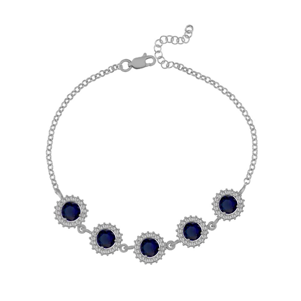 925 Ayar Gümüş Safir Yuvarlak Taşlı Anturaj Bileklik