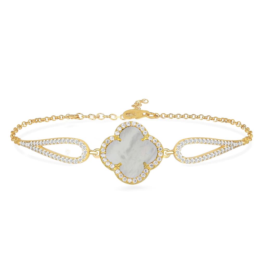 925 Ayar Gümüş Sedef Taşlı Yonca Bileklik