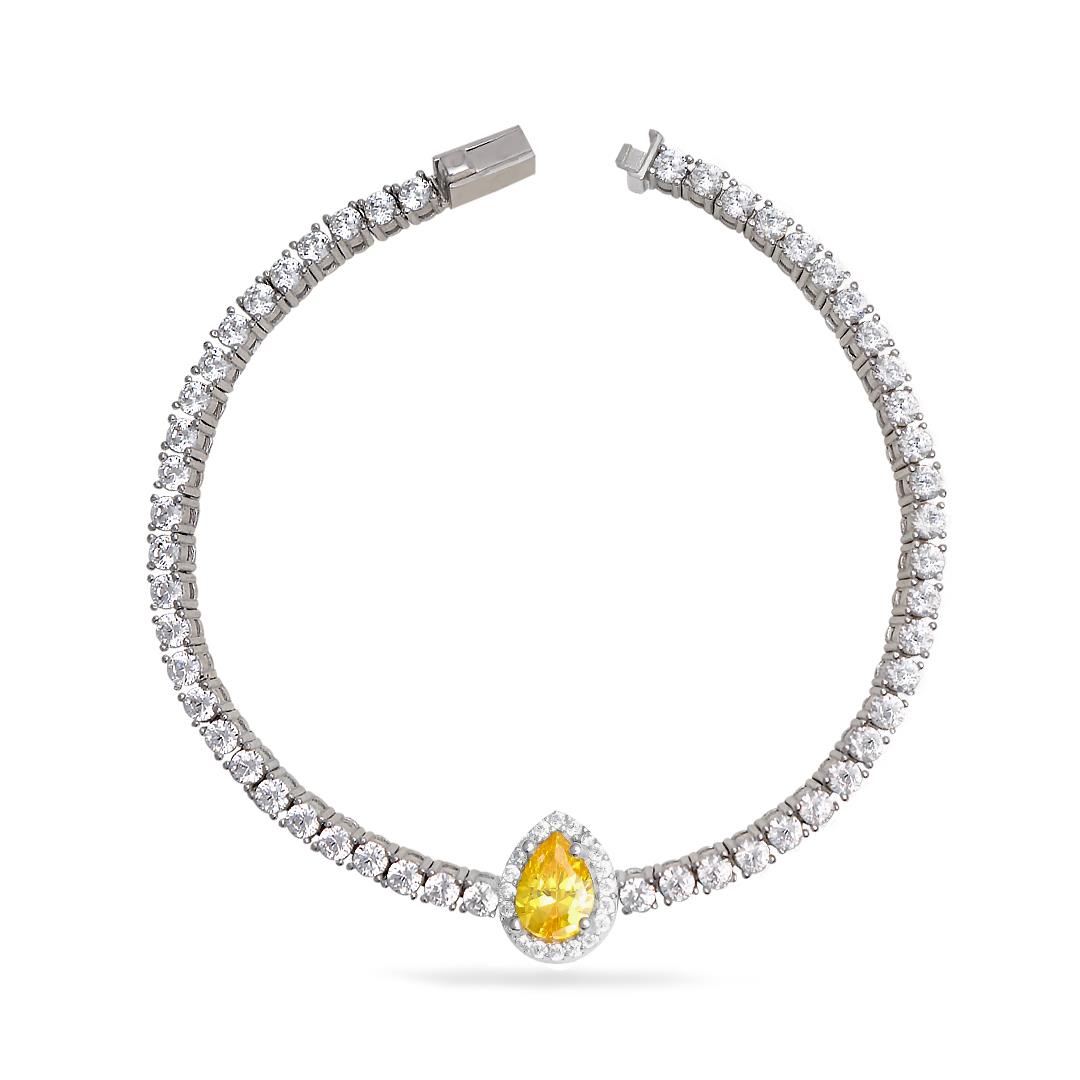 925 Ayar Gümüş Sitrin Damla Taşlı Su Yolu Bileklik