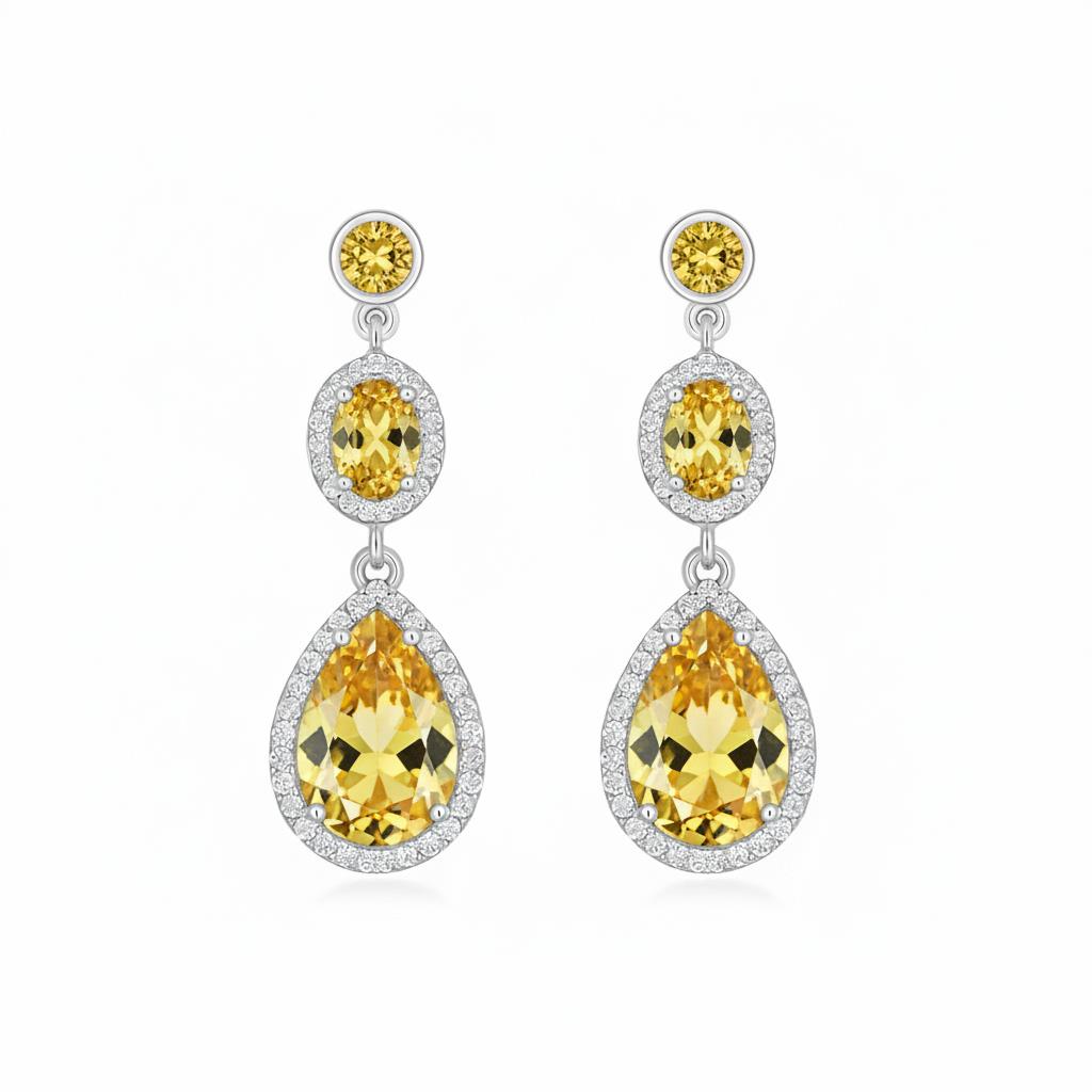 925 Ayar Gümüş Sitrin Kristal Elegance Küpe