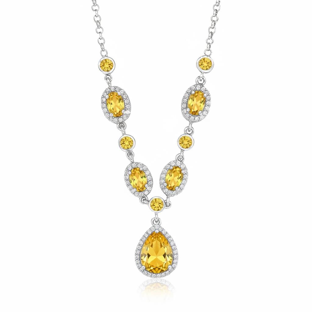 925 Ayar Gümüş Sitrin Kristal Elegance Kolye