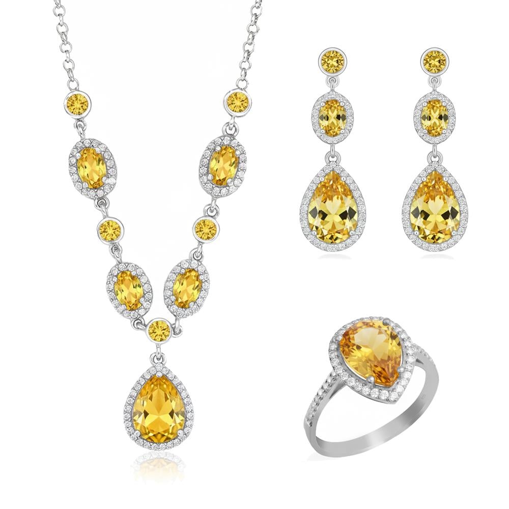 925 Ayar Gümüş Sitrin Kristal Elegance Davet Takı Seti