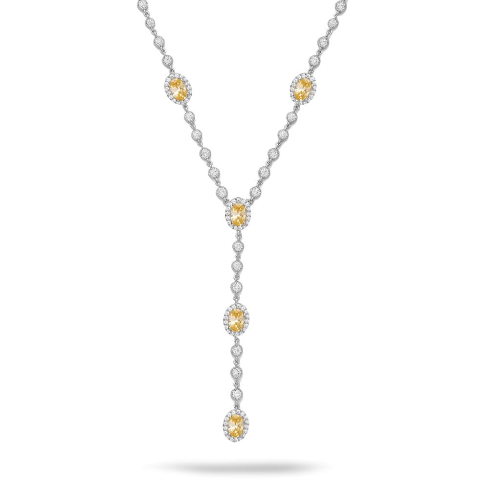 925 Ayar Gümüş Sitrin Oval Taşlı Y Model Su Yolu Detaylı Kolye