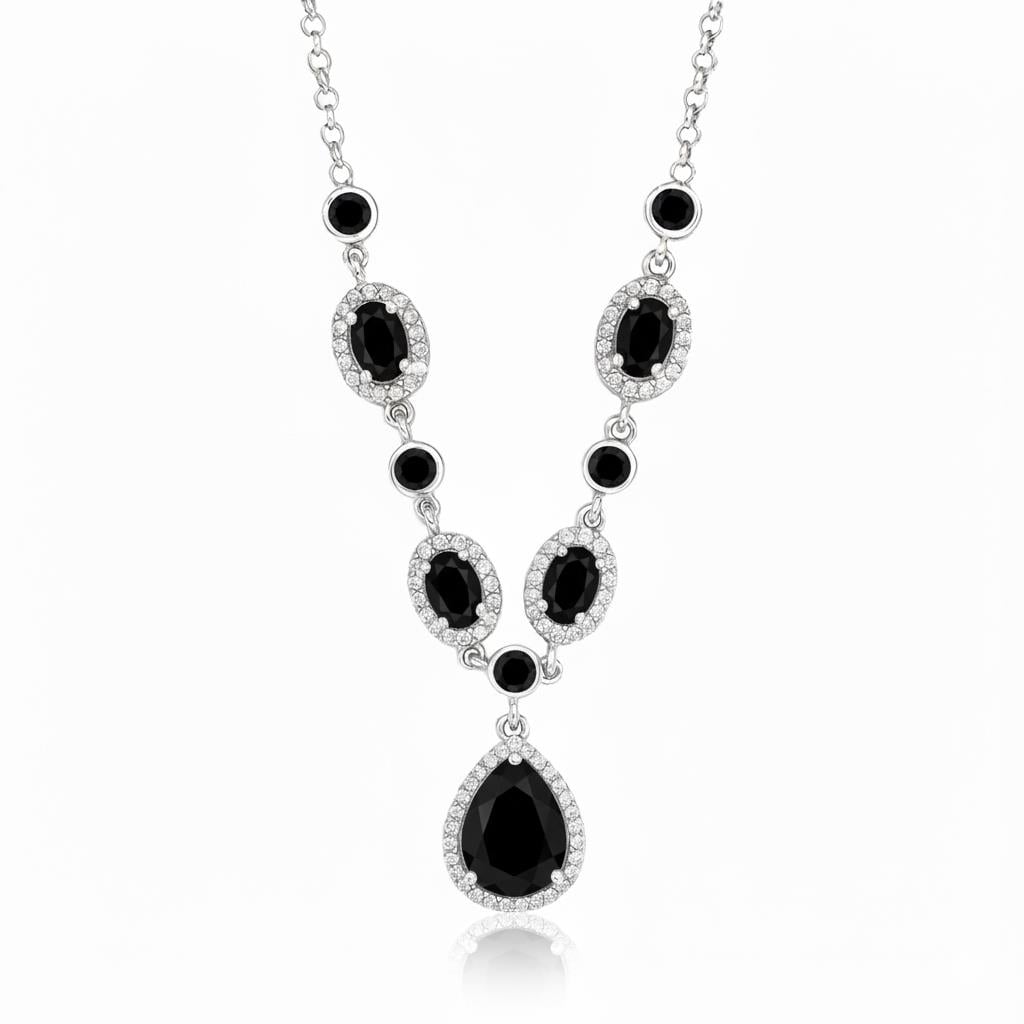 925 Ayar Gümüş Siyah Kristal Elegance Kolye