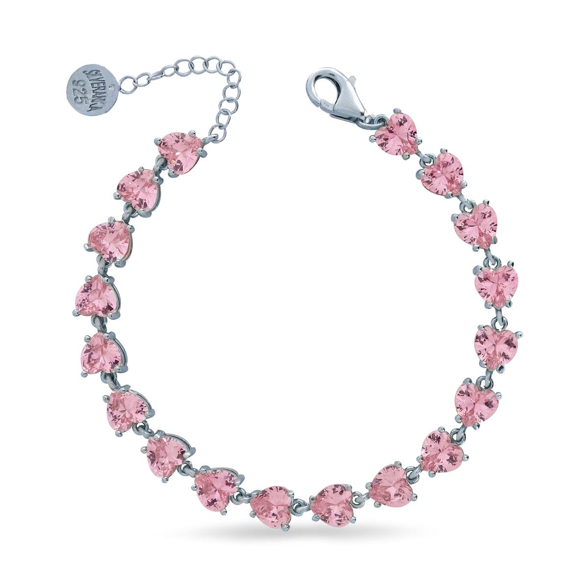 925 Ayar Gümüş Su Yolu Pembe Taşlı Kalp Bileklik 