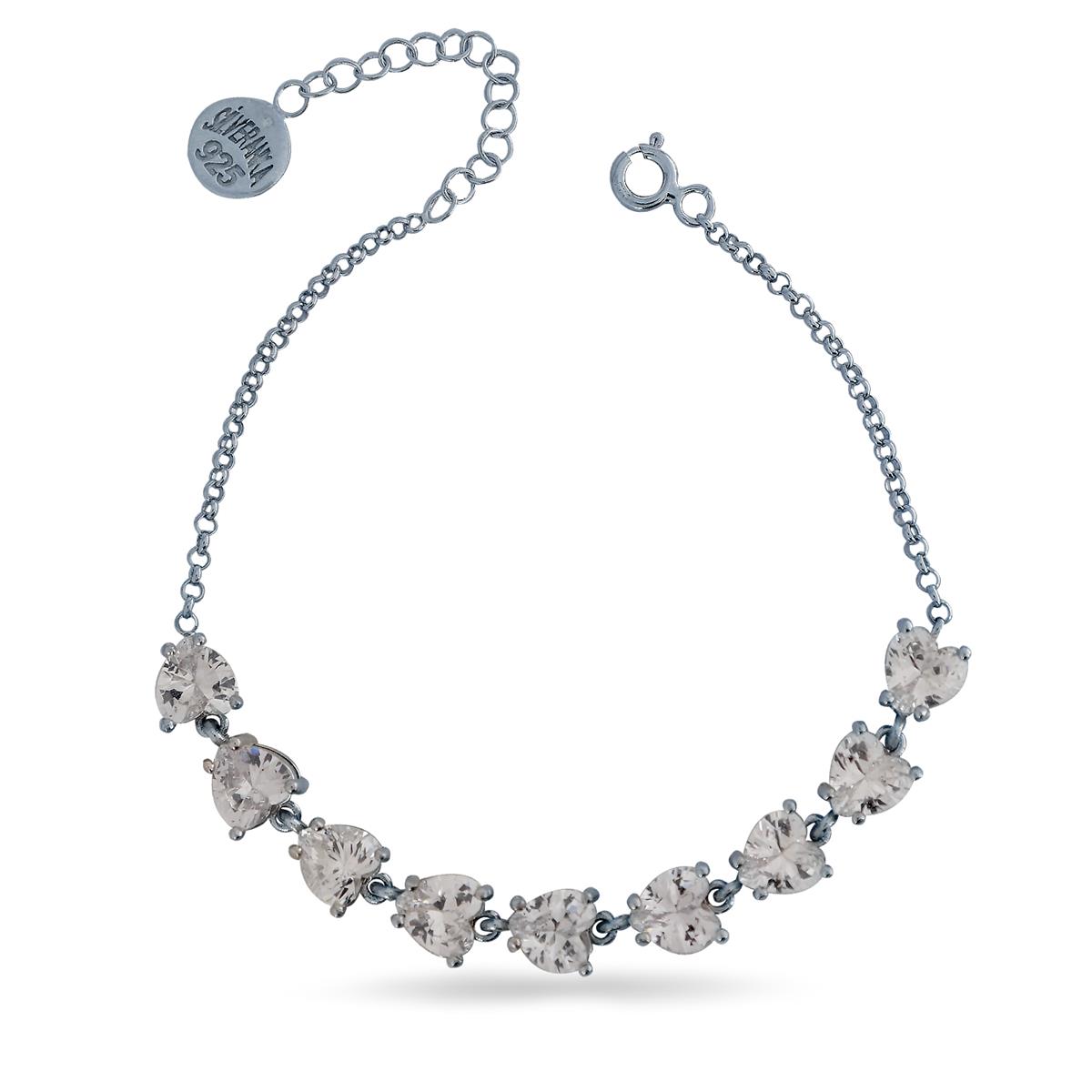 925 Ayar Gümüş Su Yolu Pembe Taşlı Kalp Bileklik