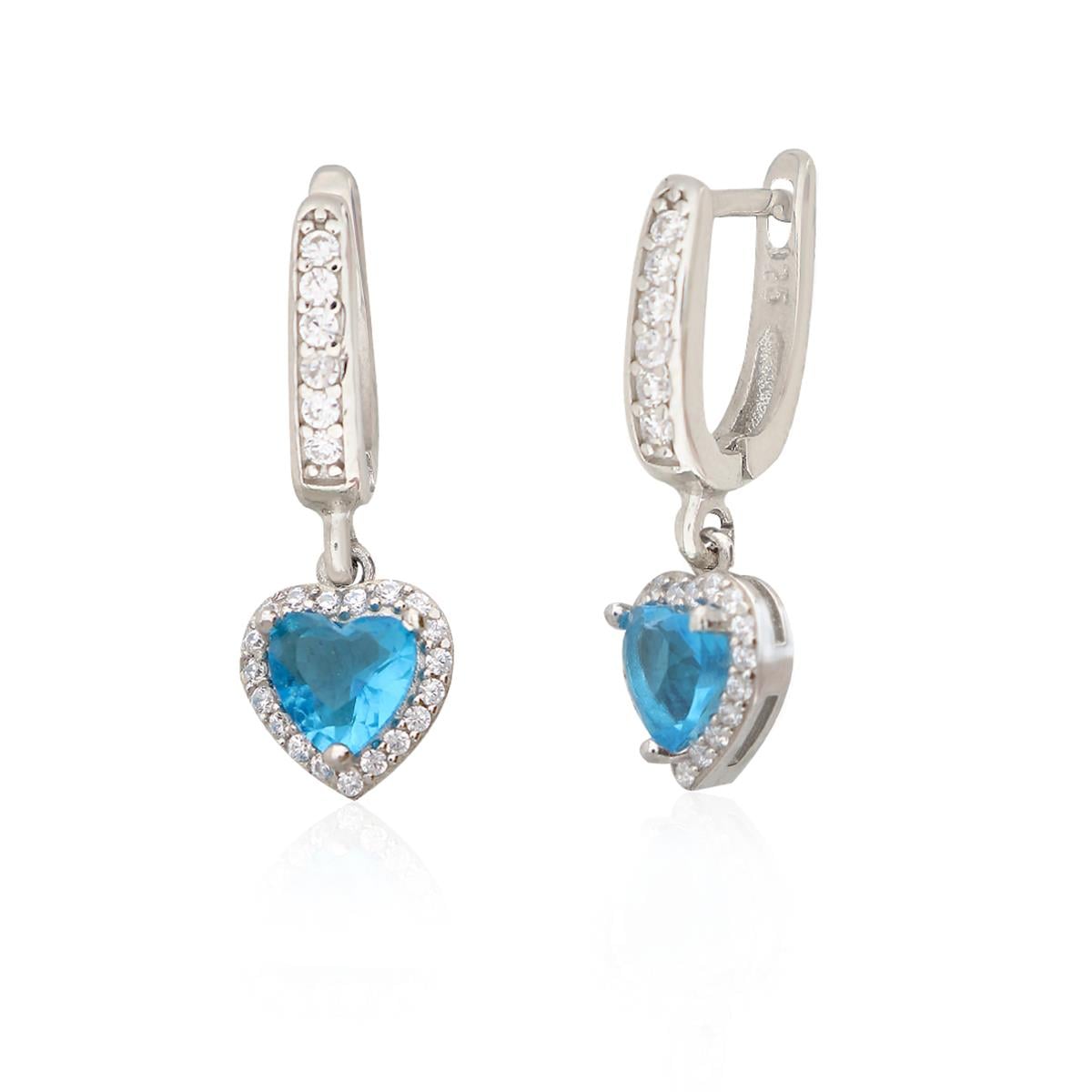 925 Ayar Gümüş Swarovski Aqua Taş Kalp Küpe