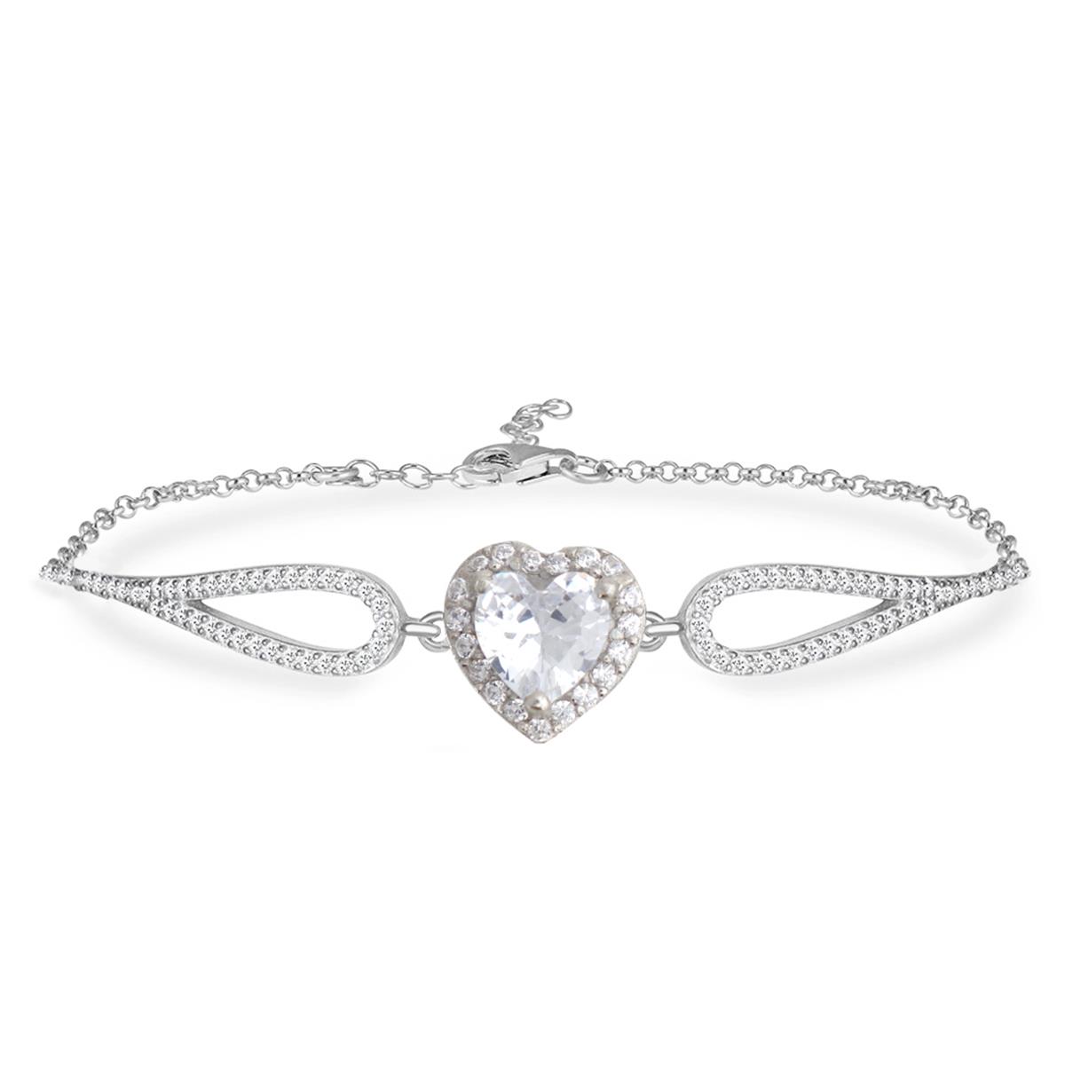925 Ayar Gümüş Swarovski Beyaz Taş Kalp Bileklik