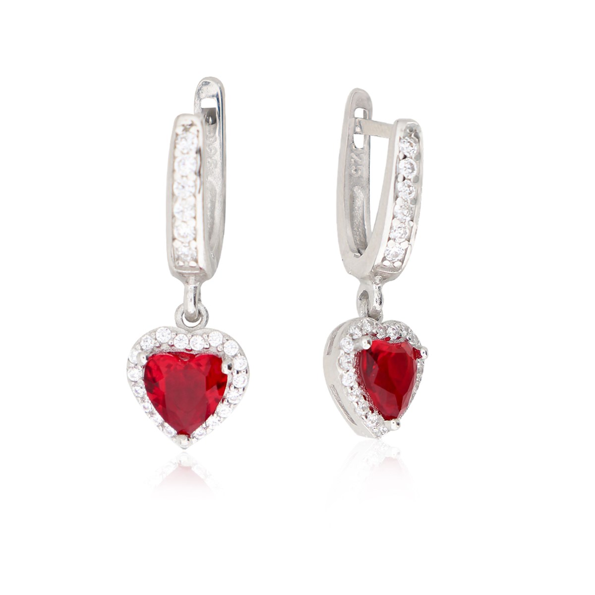 925 Ayar Gümüş Swarovski Kırmızı Kalp Küpe