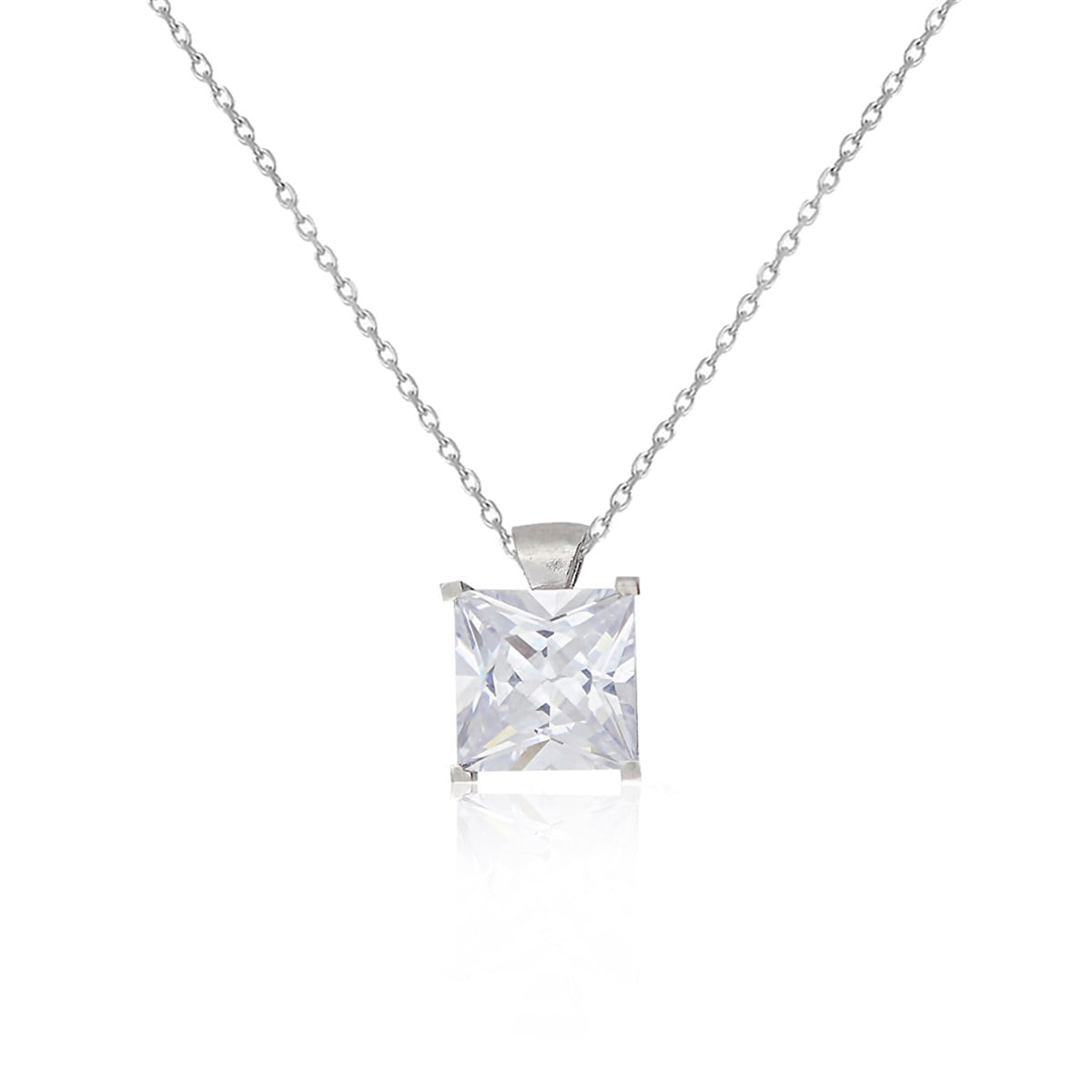 925 Ayar Gümüş Swarovski Model Kare Tek Taş Gümüş Kolye