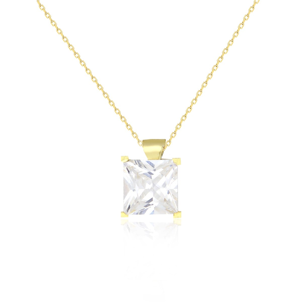925 Ayar Gümüş Swarovski Model Kare Tek Taş Gümüş Kolye