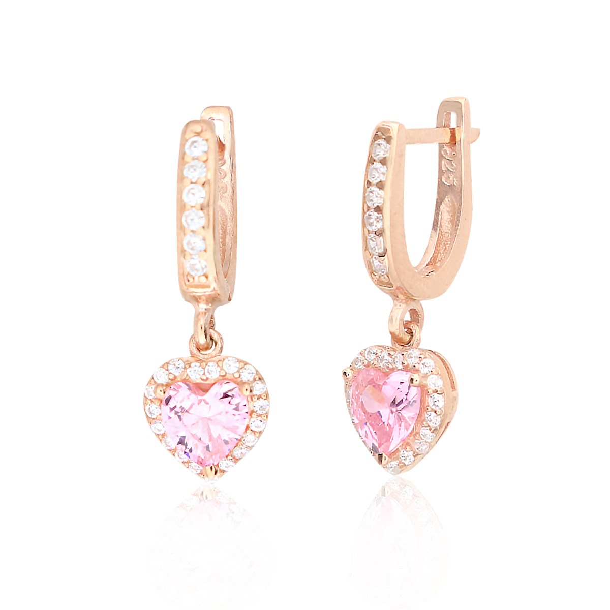 925 Ayar Gümüş Swarovski Pembe Kalp Küpe