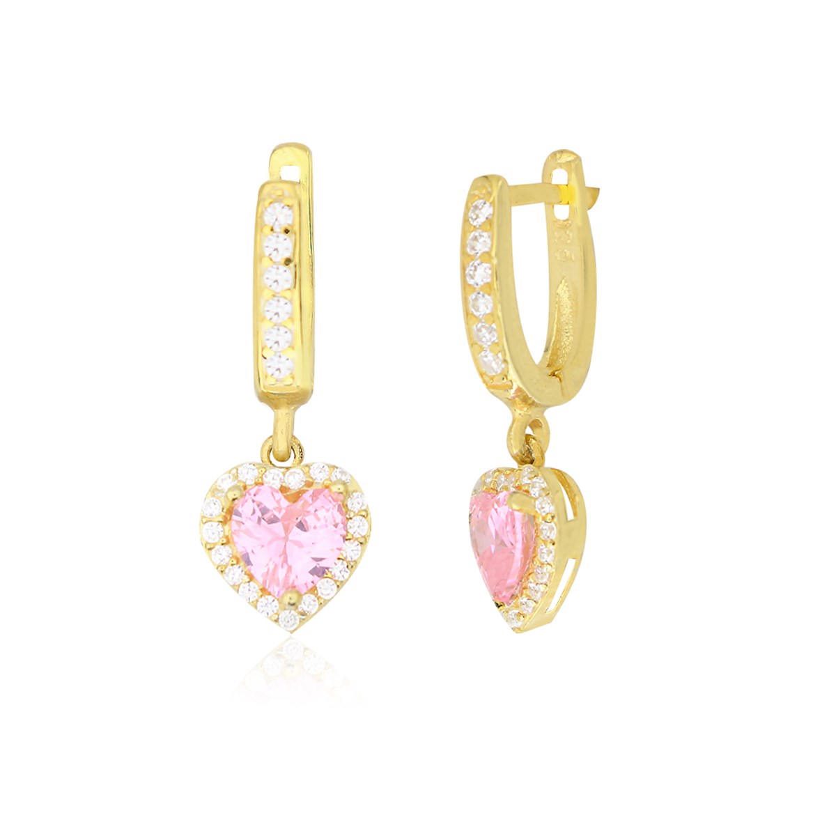 925 Ayar Gümüş Swarovski Pembe Kalp Küpe