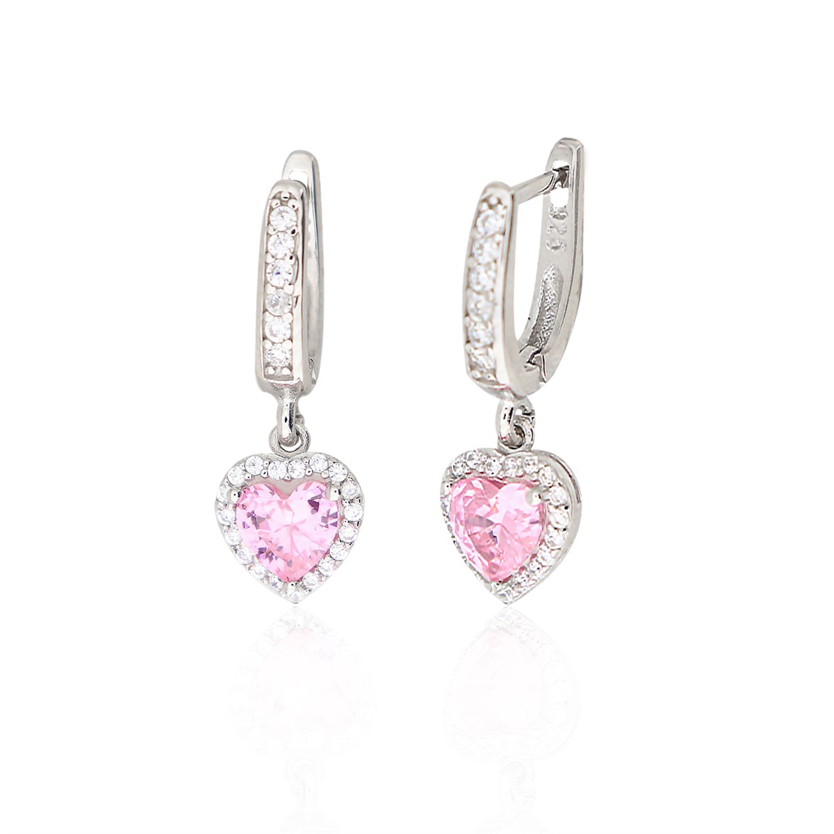 925 Ayar Gümüş Swarovski Pembe Kalp Küpe