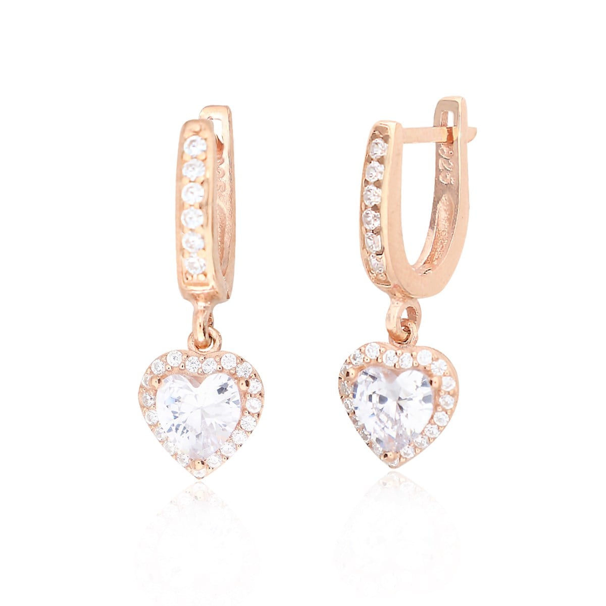 925 Ayar Gümüş Swarovski Rose Gold Kalp Küpe