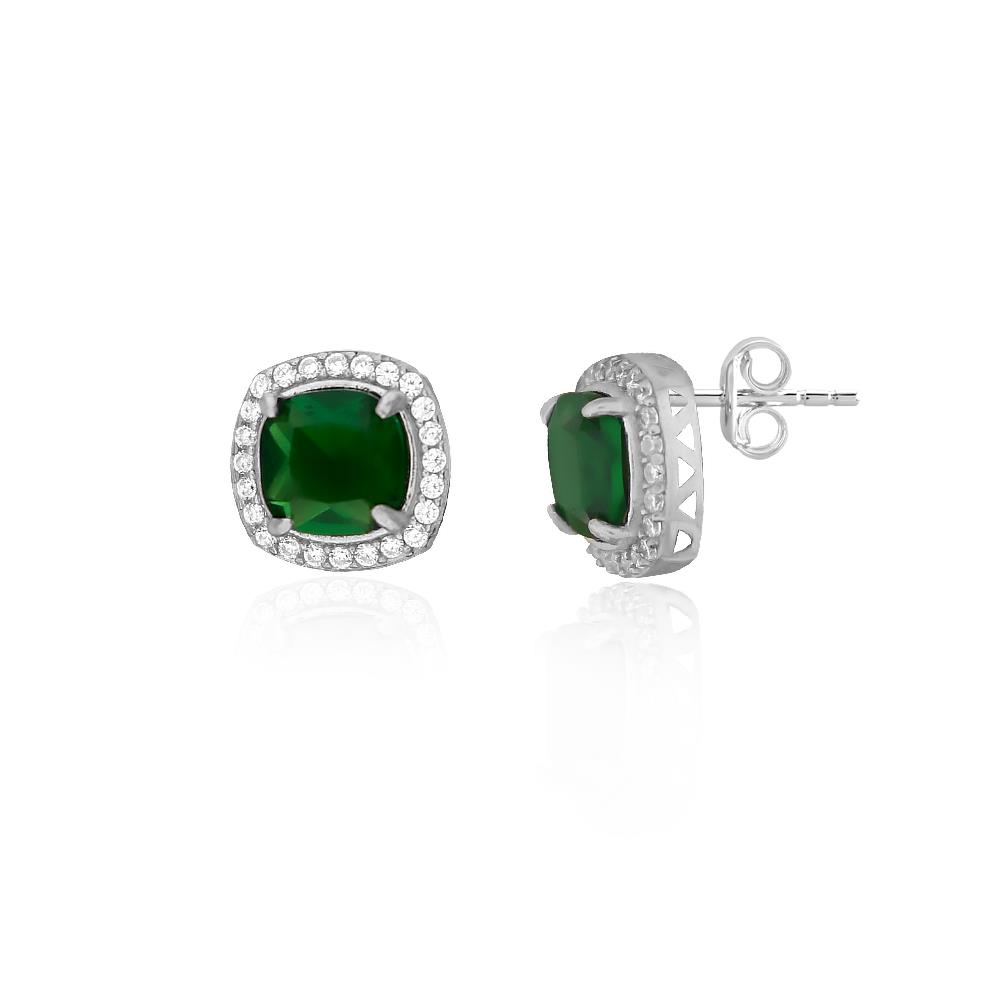 925 Ayar Gümüş Swarovski Taşlı Pırlanta Montür Zümrüt Taşlı Küpe