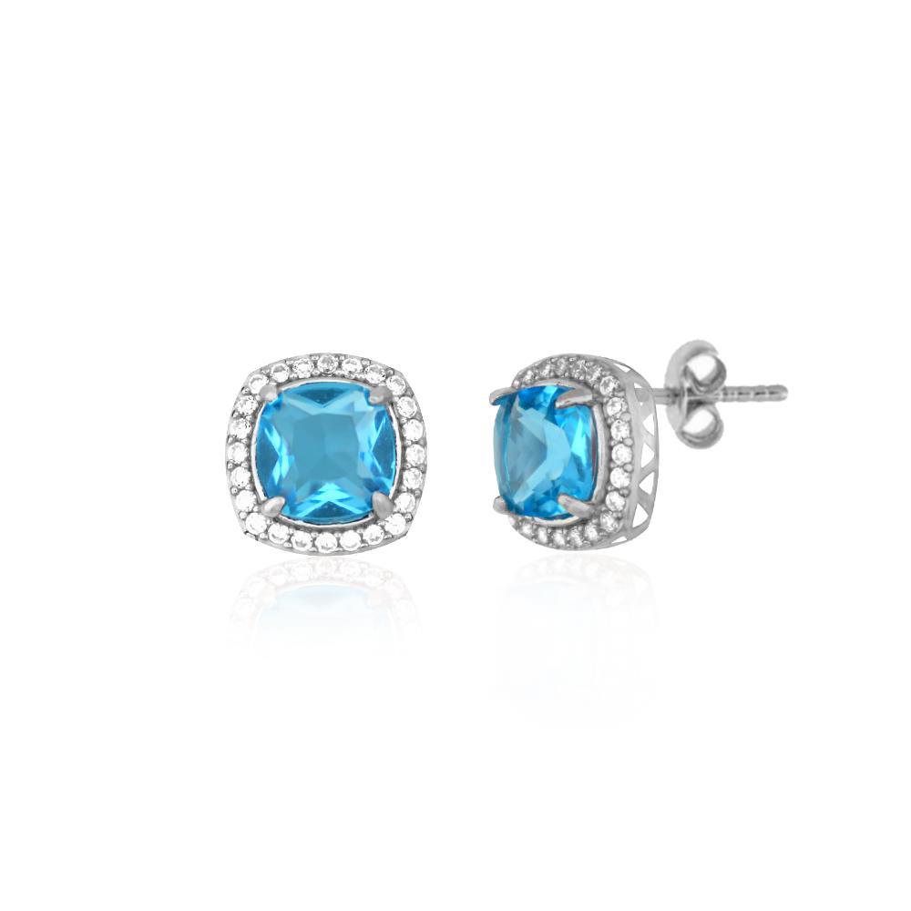 925 Ayar Gümüş Swarovski Taşlı Pırlanta Montür Aqua Taşlı Küpe